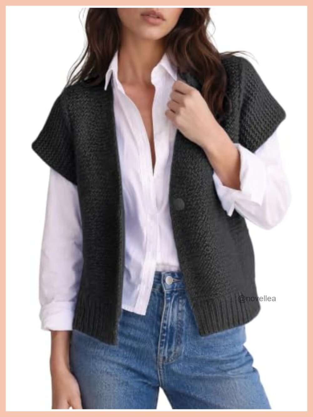 Womens V Neck Cropped Sweater Vest Cap Sleeve Knit Cardigan